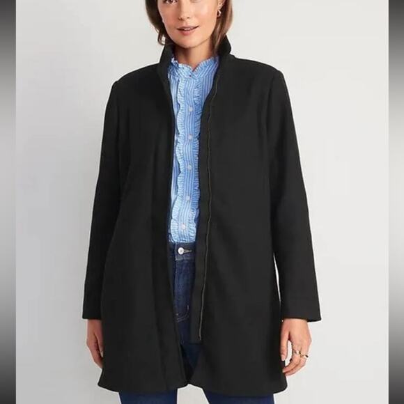 Old navy black soft brushed funnel neck coat - Picture 3 of 11